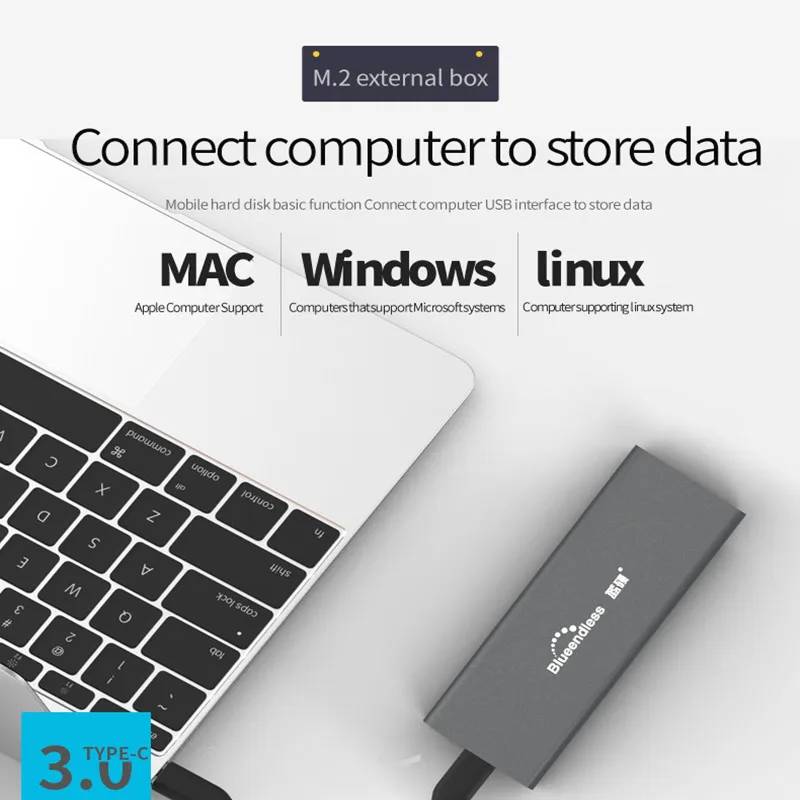 Blueendless M.2 المحمولة القرص الصلب Ssd نوع c Usb 3.0 Msata 2242/2260/2280 القرص الصلب الضميمة الفضة الألومنيوم Hdd العلبة