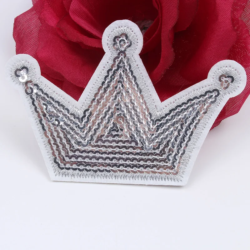 10pcs/lot DIY Sequined Silver Crown Stickers Sewing Clothes Jeans Backpack Shoes Pants Patch Cartoon Patches Iron On Appliques