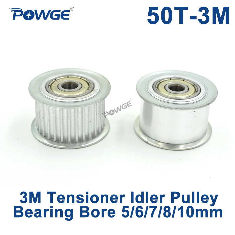 

POWGE 50 Teeth 3M Idler Pulley Tensioner Wheel Bore 5/6/7/8/10mm with Bearing Guide 3M synchronous pulley Gear HTD3M 50T 50teeth