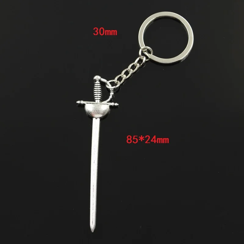 Fashion 30mm Key Ring Metal Key Chain Keychain Jewelry Antique Bronze Silver Color Plated Western Sword Fencing 85x24mm Pendant