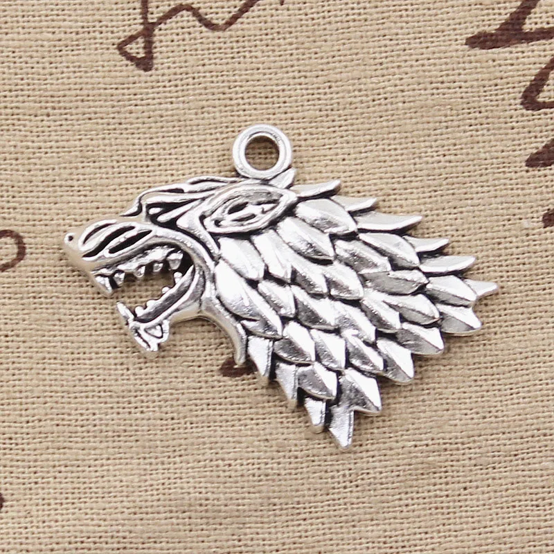 4pcs Charms Ice And Fire Dire Wolf 32x44mm Antique Bronze Silver Color Plated Pendants Making DIY Handmade Tibetan Jewelry