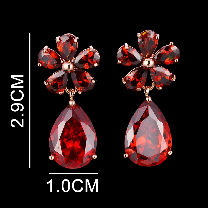 EMMAYA Red Stones CZ Earrings For Womens Water Drop Shape Cubic Zirconia Crystal  Earings