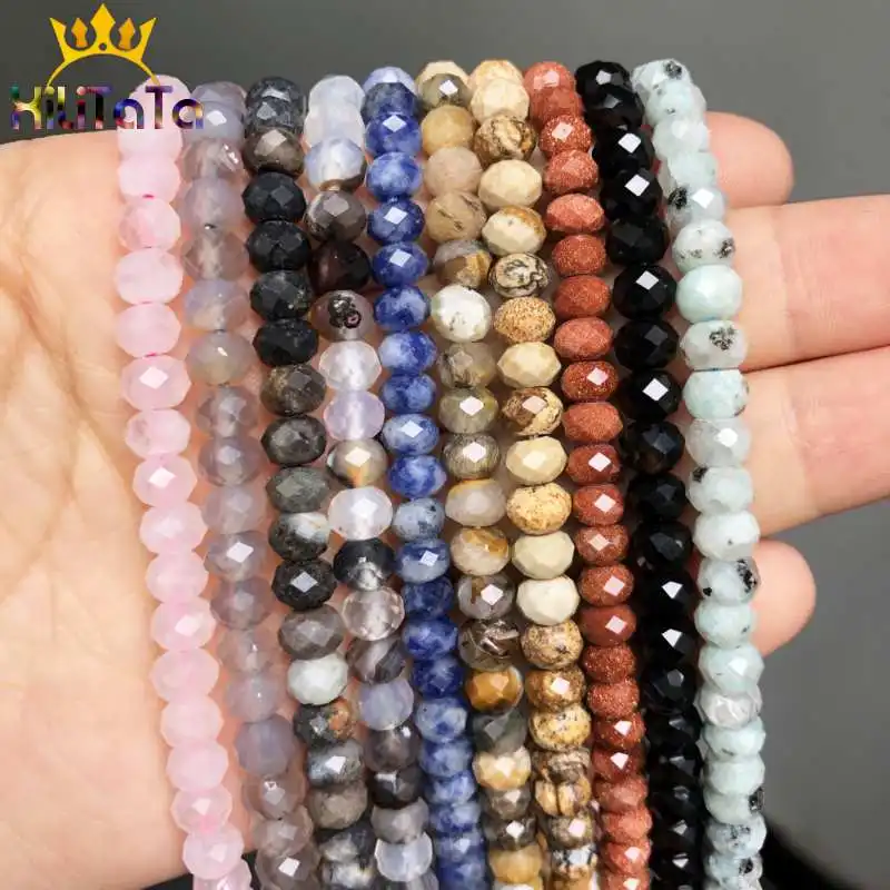 4*6mm Faceted Agates Jades Jaspers Tiger Eye Beads Natural Loose Beads For Jewelry Making DIY Bracelets Necklace Accessories