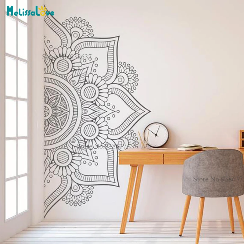 Pinturas Murais Yoga Mandala Om Indian Buddha Symbol Mehndi Vinyl Wall Decal Home Decor Wall Sticker New Year Docration B931