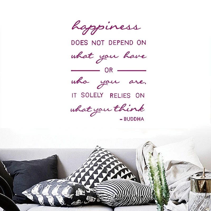 Buddha wall quote decal - Happiness relies on what you think - Buddhism wall art stickers decor 80x60cm Z2061