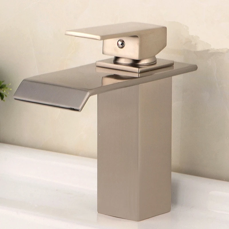 

SUS304 brushed nickel/brass chrome waterfall faucet bathroom single handle Square faucet bath washbasin cold and hot mixer taps