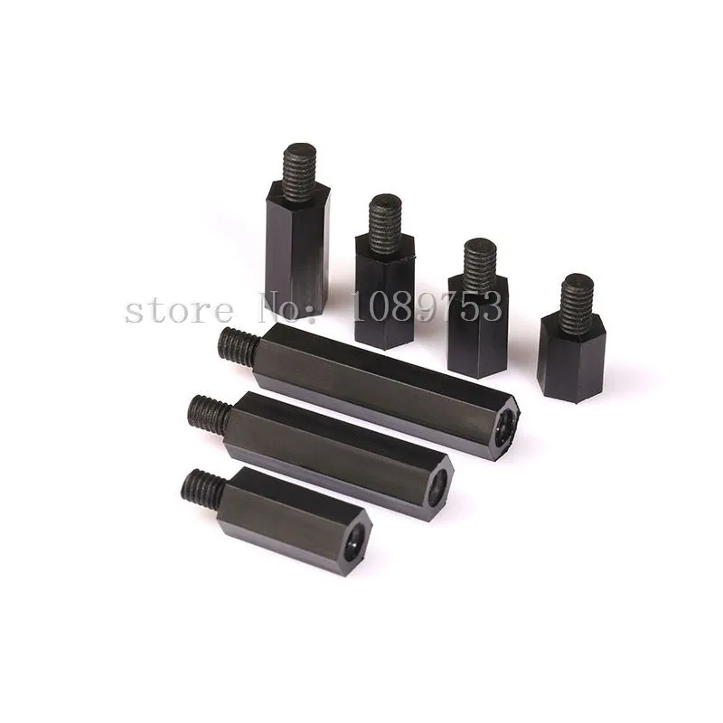 

100PCS M3 Nylon Black Standoff M3*5/6/8/10/12/15/18/20/25/30/35/40+6 Male to Female nylon spacer spacing screws