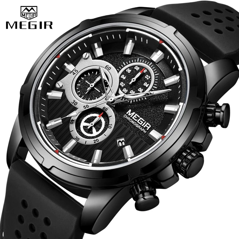 

MEGIR Fashion Sport Men Watch Luxury Brand Waterproof Quartz Silicone Chronograph Mens Watches Military Clock Relogio Masculino