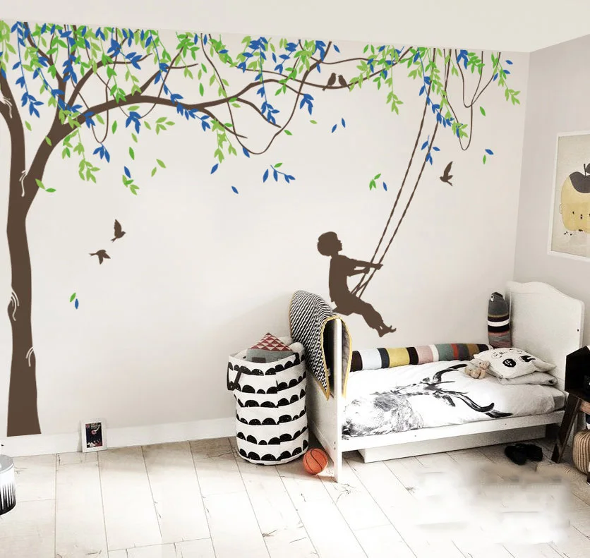 Large Willow Tree Vinyl Decal Art Nursery Wall Decor Wallcovering Boys Swing Wall Sticker For Kids Bedroom Creative Murals LC592