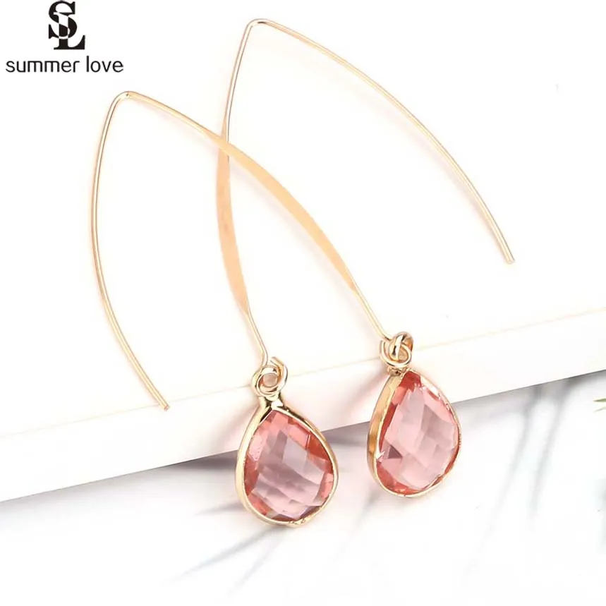 2024 Trendy Teardrop Crystal Dangle Earrings for Women Girls Fashion Gold Color Pink Waterdrop Long Earring Bridesmaid Jewelry