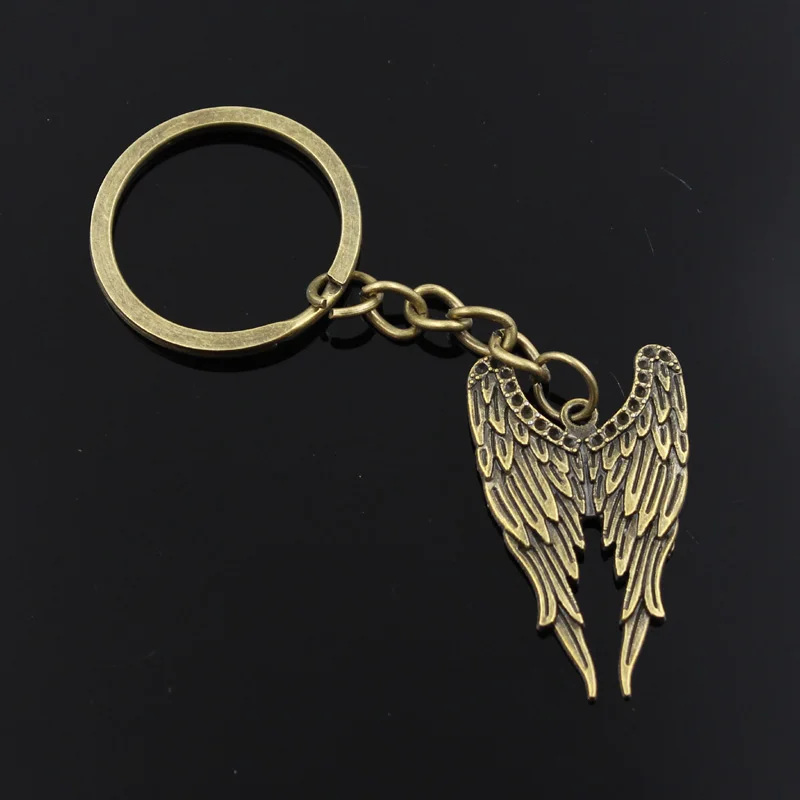 New Fashion Men 30mm Keychain DIY Metal Holder Chain Vintage Angel Wings 39x24mm Silver Color Pendant Car Keychain Gift
