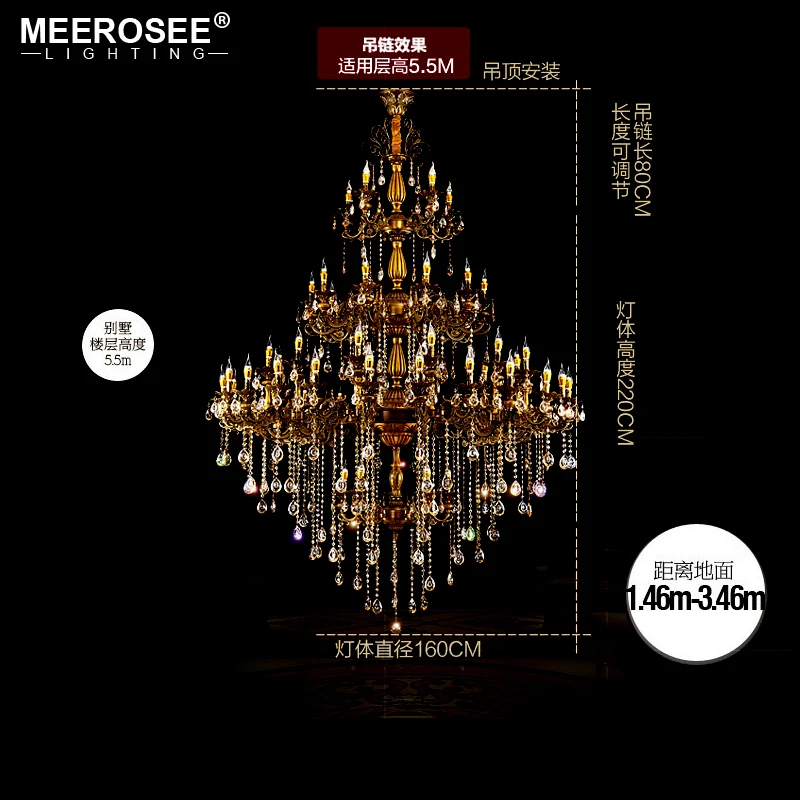 Meerosee Luxurious Crystal Chandelier Lighting Gold Color Pendant Lamp lampara luminaire suspendu Light lampara techo colgante