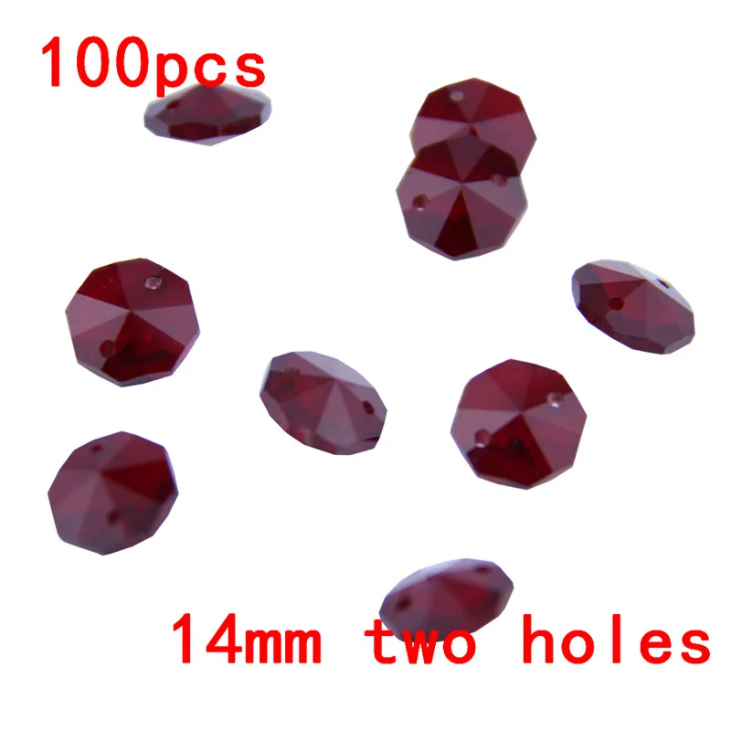 

Super Quality 100pcs/lot 14mm Dark Red 2 hole Crystal Chandelier Beads Glass Prism Octagon Beads Glass Chandelier Parts For Sale