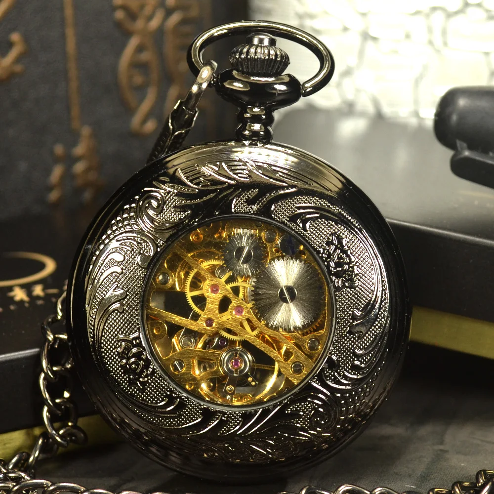 Reloj de bolsillo mecánico de esqueleto antiguo para hombre, pulsera Steampunk de lujo a la moda, collar de cadena, reloj de bolsillo informal de negocios y Fob dorado