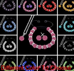 10mm 2pcs/lot mixed white multicolor Handmade bead Crystal  set Bracelets earrings silver plated chain necklace y6442