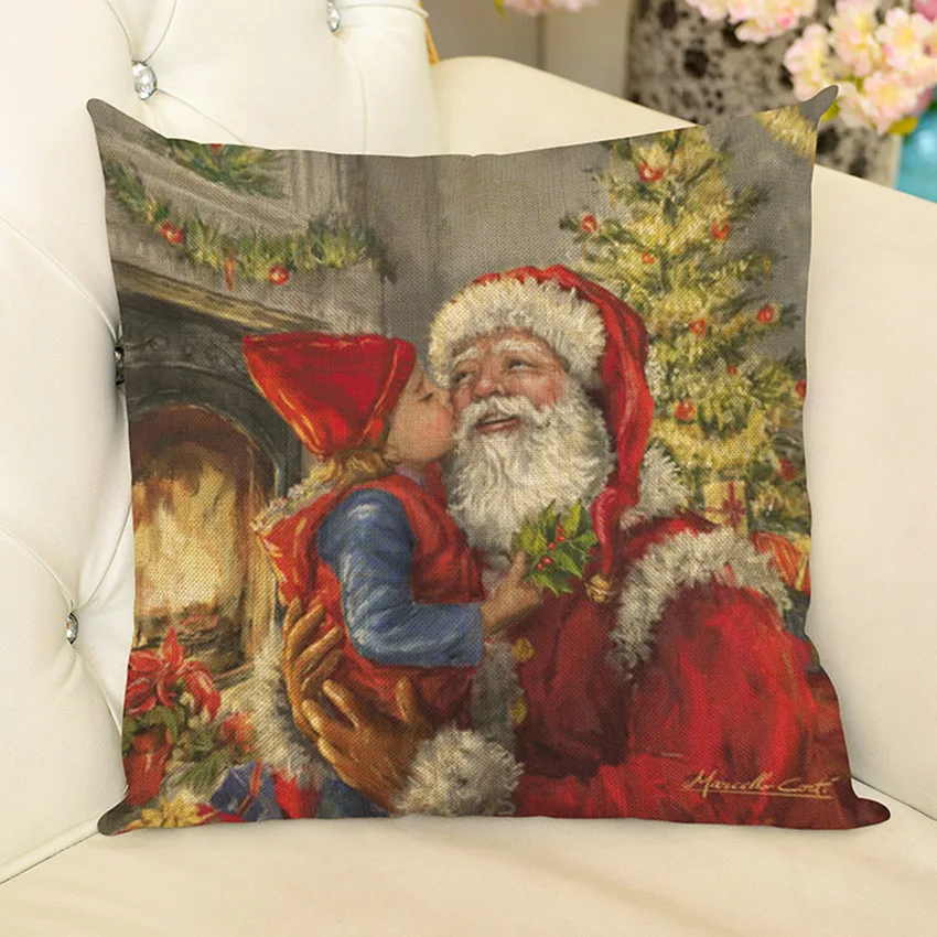 Christmas Decorative Pillows Dog Cosplay Santa Claus 3D Print Celebrition Xmas Gift Sofa Throw Pillows Car Back Cushions 45x45cm