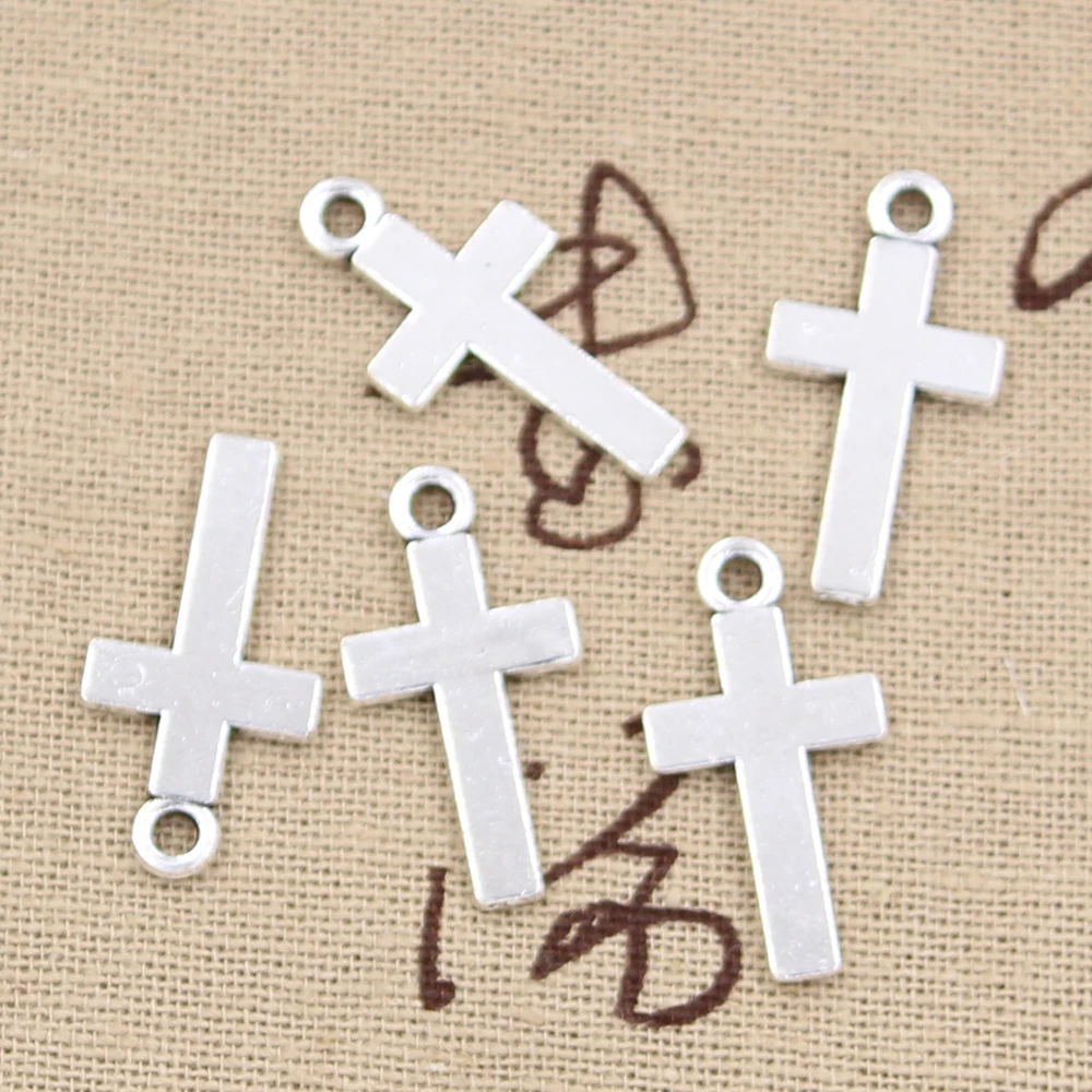 30pcs Charms Double Sided Cross 24x13mm Antique Bronze Silver Color Pendants DIY Crafts Making Findings Handmade Tibetan Jewelry