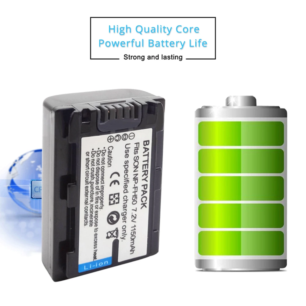 NP-FH50 FH60 FH70  1150mAh Rechargeable Digital Battery for Sony Camera Alpha DSLR-A230 A290 A330 A380 A390 DVD103 DVD105