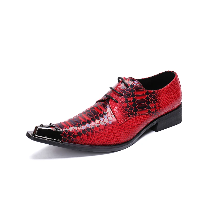 Red dress party wedding shoes men lace up handmade shoe italian steel toe elegant genuine leather crocodile oxford plus size13