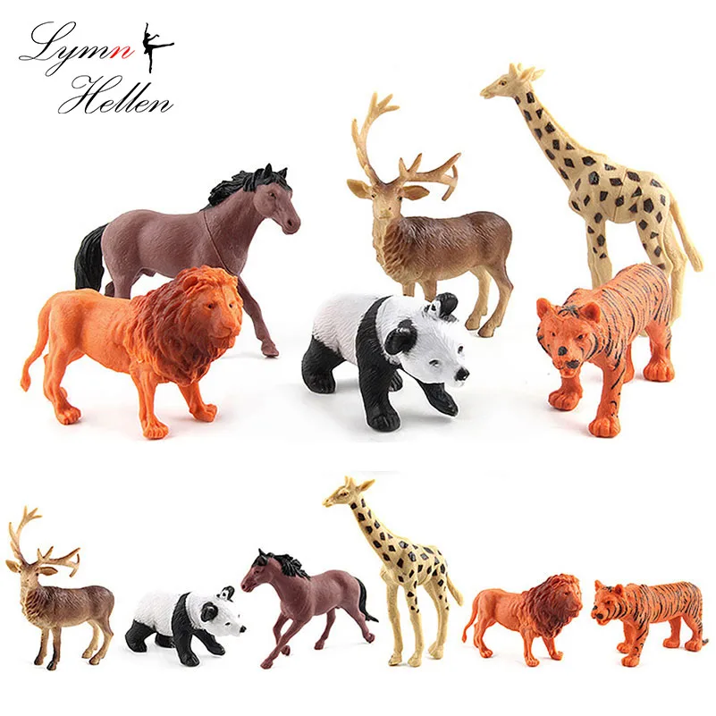 15 CM Plastic Zoo Animal Figure Tiger Leopard Giraffe Panda Kids Toy Lovely Wild Animal Rubber Toys Collection Set Gift Children