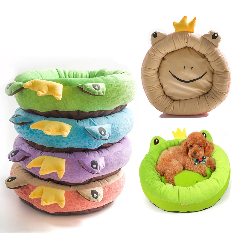 Soft Cotton Pet Dog Cat Bed Warm Washable Pet Bed Kennel Crown Frog Design Mat Small Dog Bed Pad Dog House Cat Mat Pet Supplies