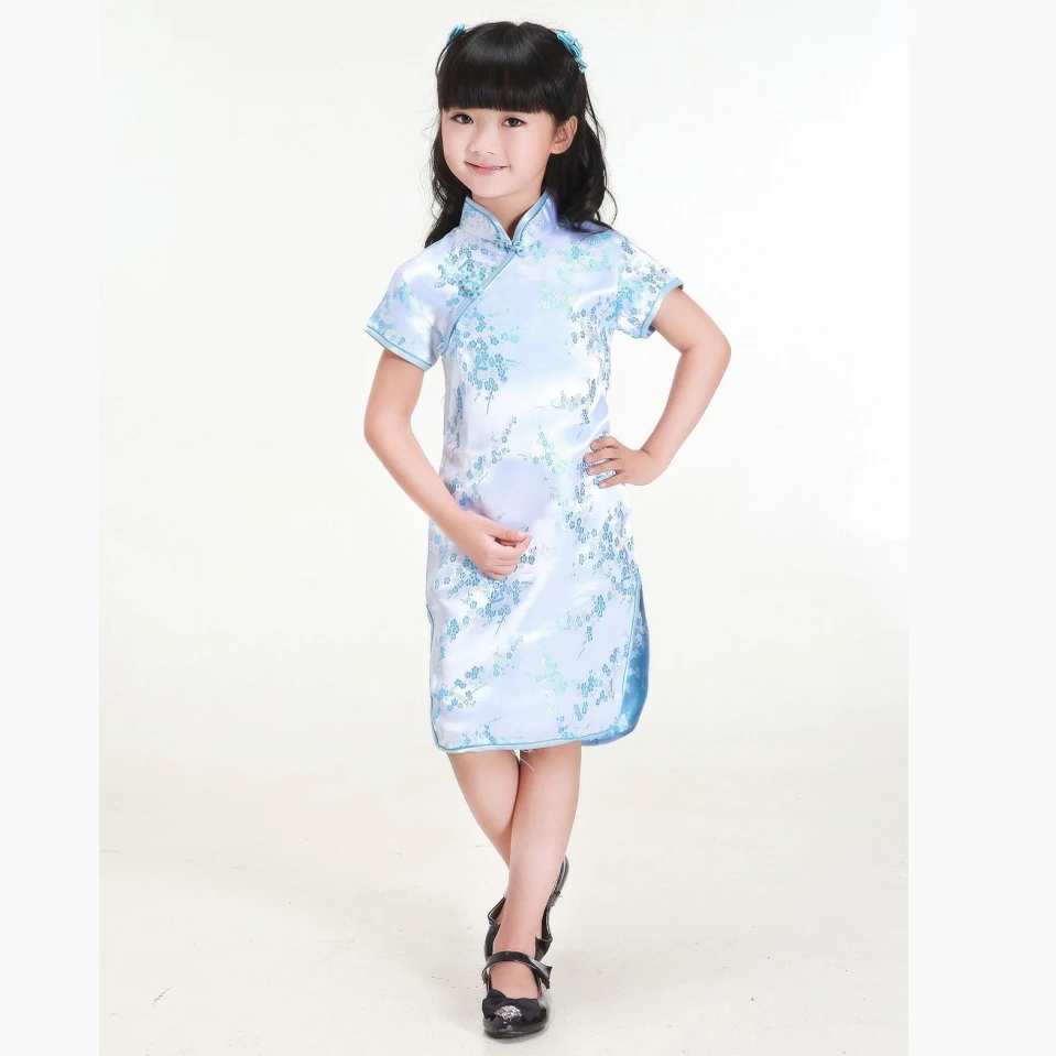 Purple Lovely Baby Qipao Girl summer Dresses Kid Chinese Style Chi-pao Cheongsam New Year Gift Children's Clothes 0723010