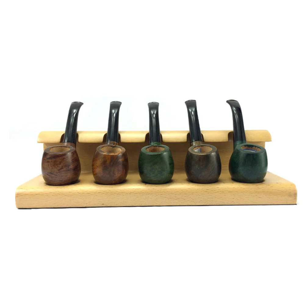 MUXIANG Pipe Accessories Solid Wood One-pieces Vertical Type 5 Pipe Racks Wooden Smoking Pipe Types Stands Holder  fa0004-54