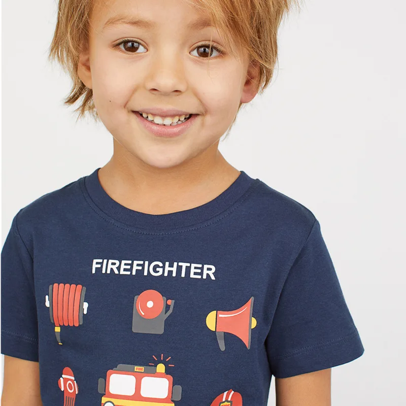 Summer print tshirts for boys Fire fighting tool cartoon t-shirt child clothes toddler tops tees O-Neck Regular kids boy tops