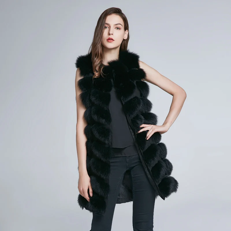 JKP New 90 CM Natural Real Fox Fur Vest Coat Women Winter Sleeveless Design Fox Fur Vest