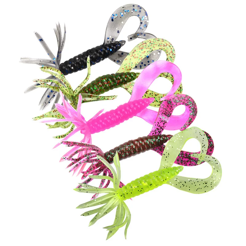 Iscas de pesca de cauda macia, 7cm/1.8g, 5 forma de coração, isca de pesca de silicone, isca maluca impermeável, pesca de carpas, equipamentos de pesca