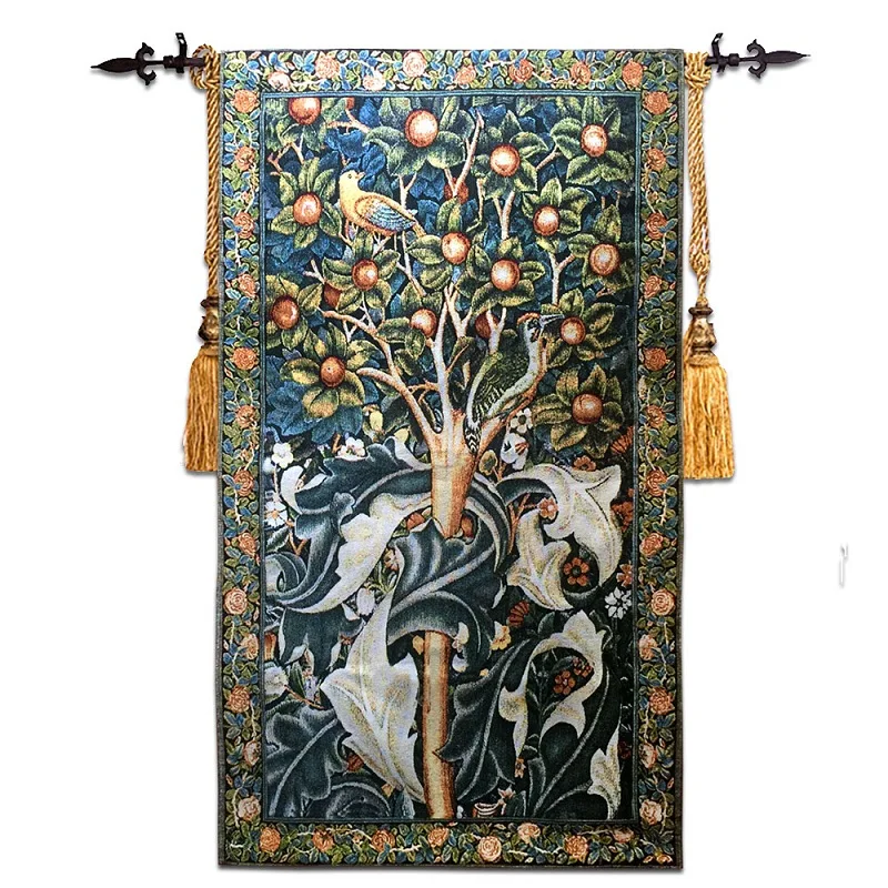 

Belgian tapestry 67 * 140cm william morris woodpecker wall hanging tapestry Entrance background wall carpet Bedroom murals