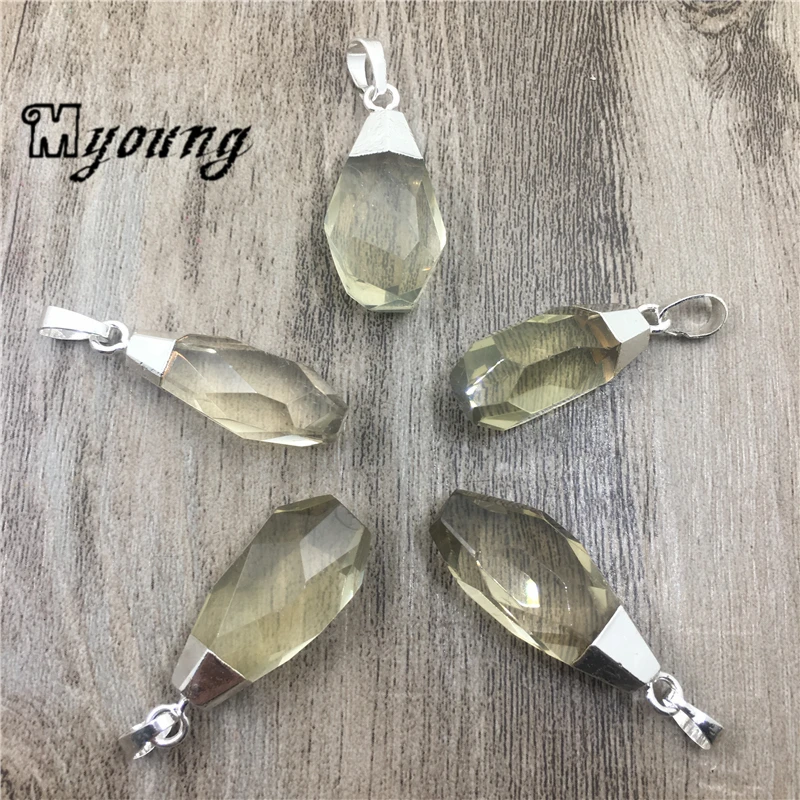 Faceted Natural Gems Stone Lemon crystal Charms,Yellow Quartz Citrines Pendants For DIY Jewelry MY1937