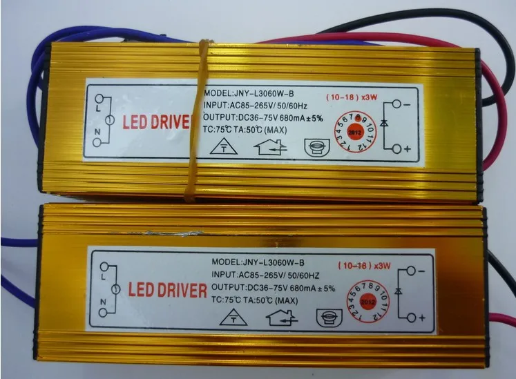 Gold Color (10-18)x3w 36w 39w 45w 48w LED Driver Waterproof level=IP67 constant current 680MA