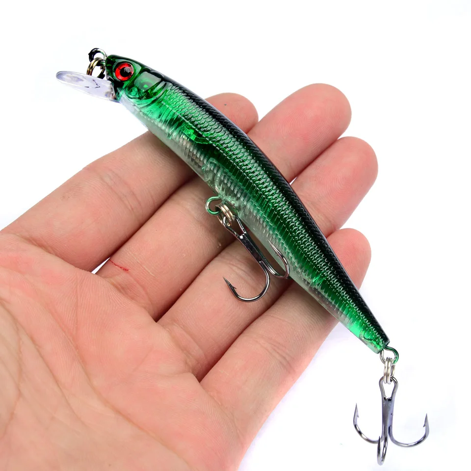 LINGYUE Floating Minnow Rattling Bait 100mm 8g Diving 1m Wobbler 6# Hooks Fishing Lure 3d Eyes Bass Pike Tackle