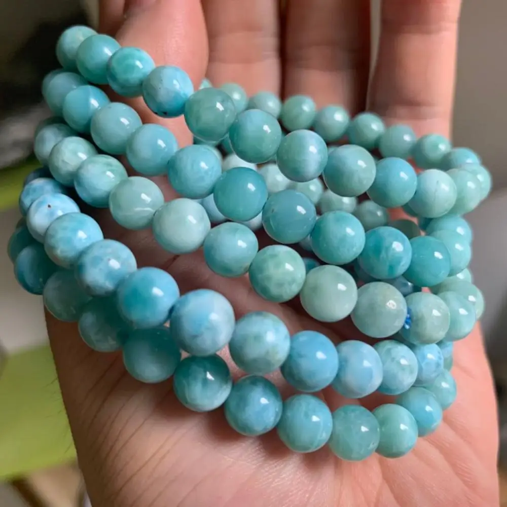 7mm larimar/Copper Pectolite beads bracelet dominicana AAA Quality Natural Genuine larimar gemstone bracelet for woman for gift