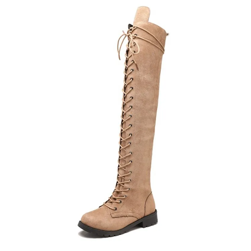 COOTELILI Thigh High Boots Lace-Up Women Shoes Over The Knee Boots Flat Long Boots Ladies Rubber Boots Women Shoes 35-43