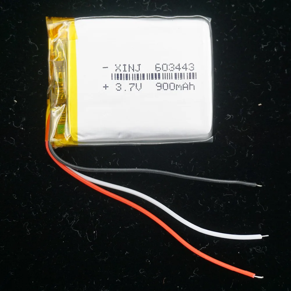 

3.7V 900 mAh 603443 3 Wires Thermistor Li Lithium Polymer Lipo Battery For GPS DashCam Driving Recorder Phone Car Camera Mp4