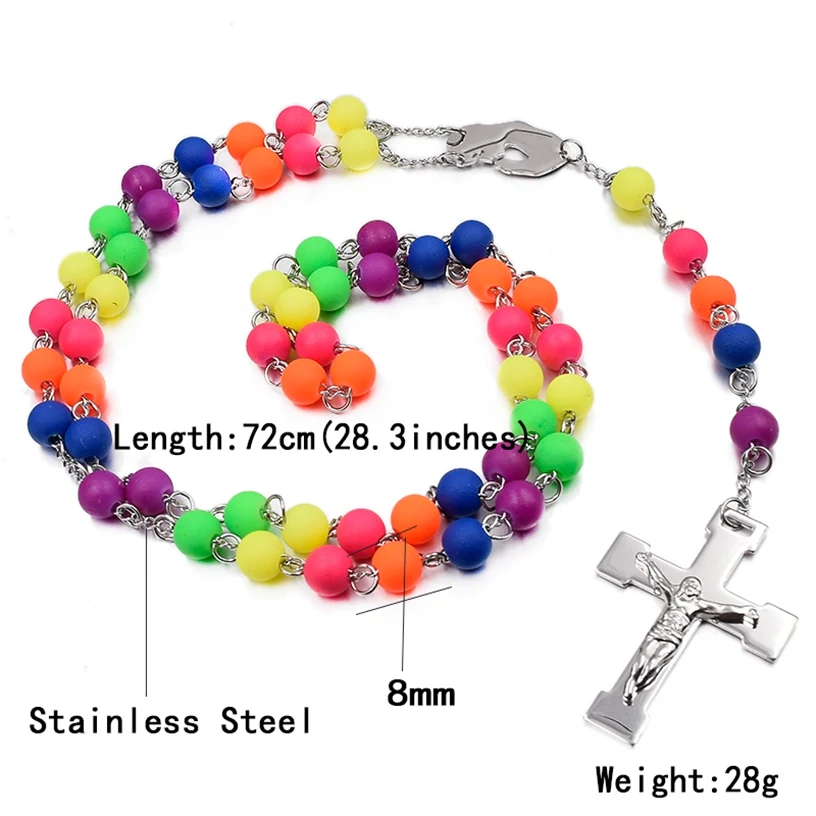 Wedding cool 8mm multicolor beads necklaces rosary for women 2025 style Jesus Christ cross jewelry men RN103