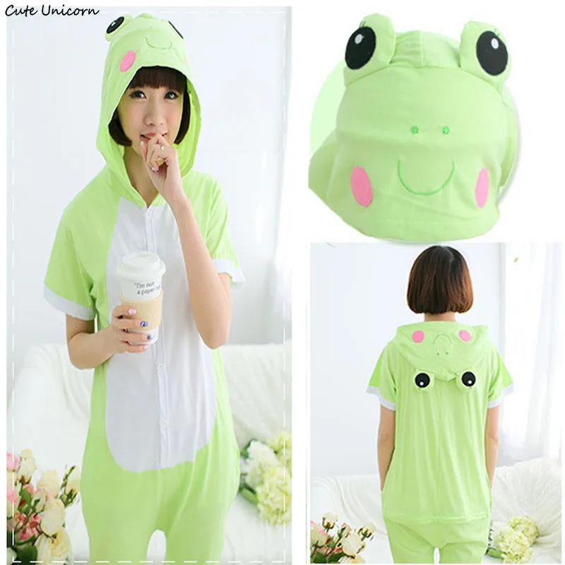 

Cute Unicorn green Frog Short Sleeve Animal Pajamas Summer Unisex Adult Cosplay Pijamas Cartoon Onesies ladies homewear Pajama