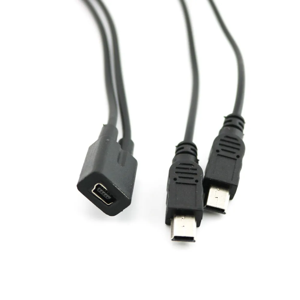 1pc Mini USB 2.0 Female To Dual 2x Male Splitter Y Extension Charger Adapter Cable Cord 30cm