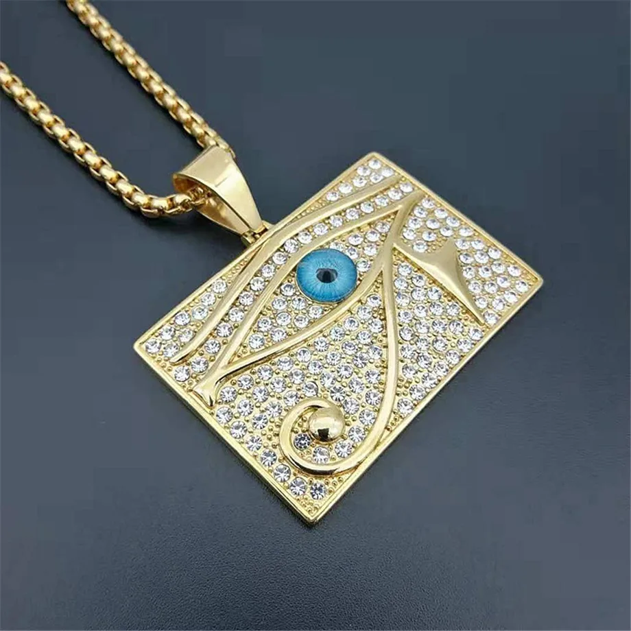 Egyptian Big Eye of Horus Pendant Necklace Gold Color Stainless Steel Iced Out Chains For Men Ancient Egypt jewelry Dropshipping