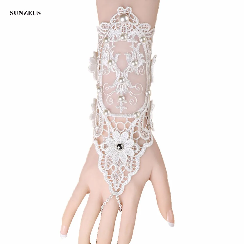 

Ivory Lace Gloves Bride Wedding Gloves Pearls Beaded Vintage Korean Fashion Bridal Accessories gelin eldiveni BV-033