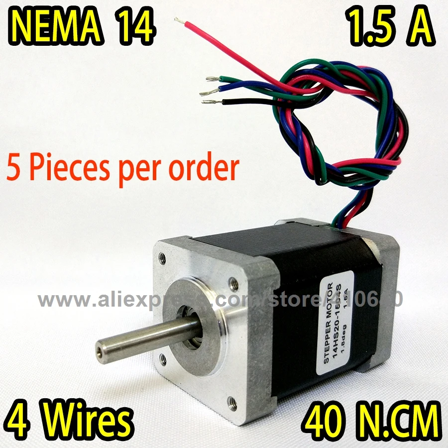 

5 pieces per lot stepper motor 14HS20-1504S L52mm Nema14 with 1.8deg 1.5 A 40 N.cm with bipolar 4 lead wires