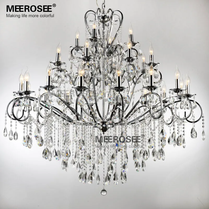 

Large 28 Arms Wrought Iron Chandelier Lighting Modern Crystal Chrome Pendant Lustre De Sala Hanging Lamp for foyer villa