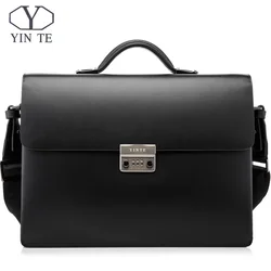 YINTE Leather Black Bag Men's Briefcase Big And Thicker Attache Case Business Messenger Shoulder  Lawyer Bag Men's Totes T8191-6