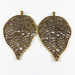 GraceAngie 3PCS Alloy Bronze Charm  Simulated Natual Hollow Leaves Suspension Pendant Jewelry Connection Accessory 73*42*2mm