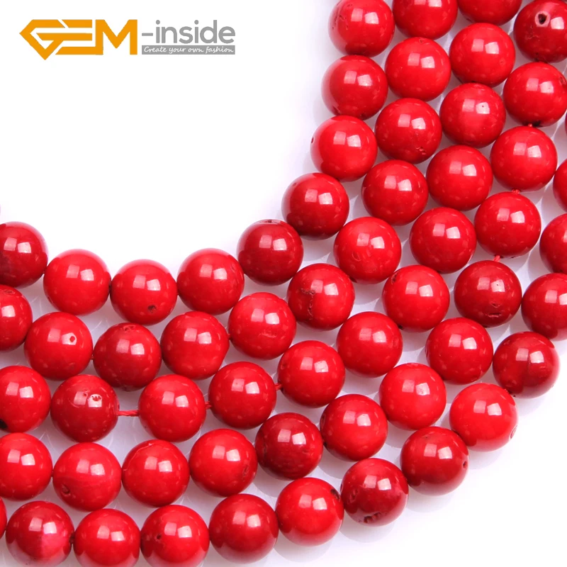 Round Dyed Red Coral Beads A Grade: 4mm to 11mm  DIY Loose Beads For Jewelry Making Bead Strand 15 Inches Wholesale