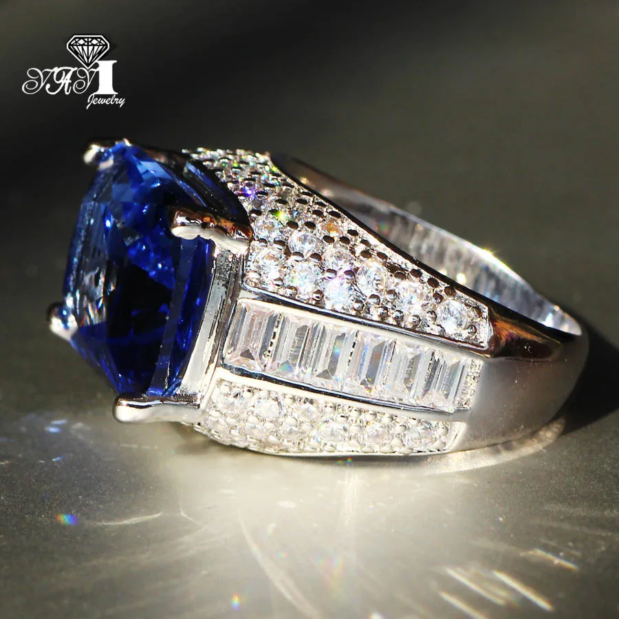 YaYI เครื่องประดับแฟชั่นเจ้าหญิงตัดขนาดใหญ่7.6 CT Blue Zircon Silver สีแหวนหมั้นแหวนแหวน