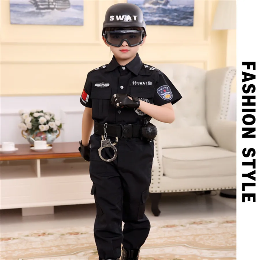 Children Traffic Police Cop Cosplay Costumes Policemen Uniform Girls Pleated Skirt Student Team Halloween Party Performance image 2
