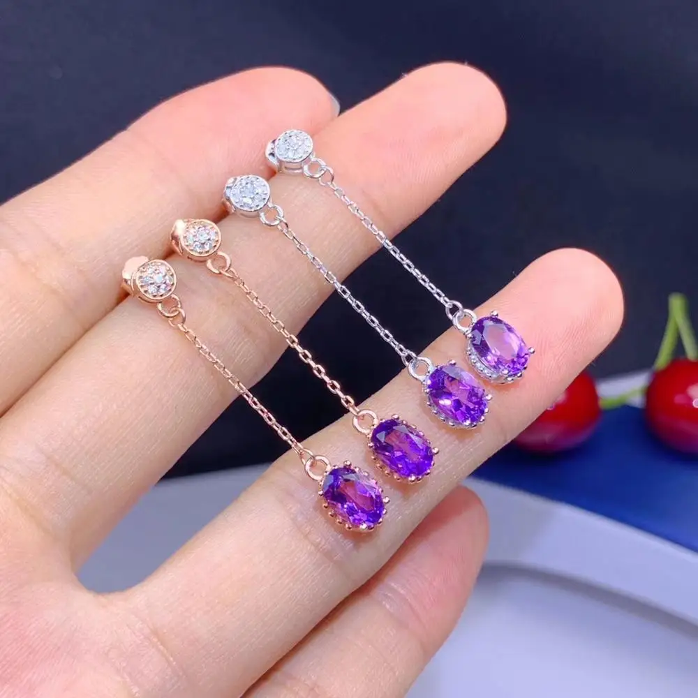 Einfache und zarte, dame ohrringe, natürliche amethyst, günstige, paket, 925 Sterling Silber